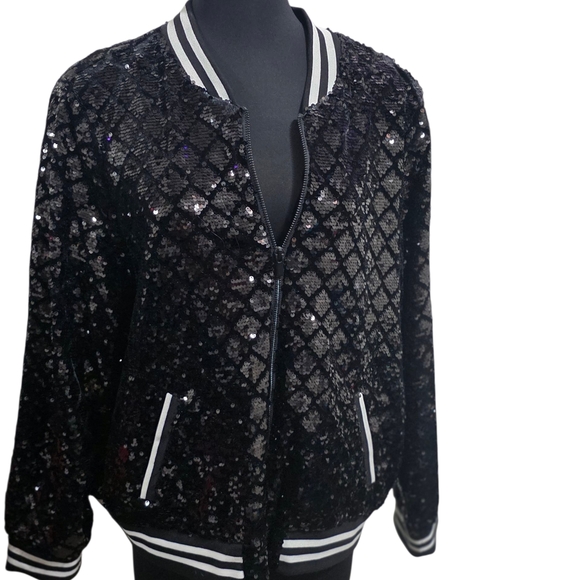 ✨ Torrid Size 3 Velour Sequin Bomber Jacket | Plus Size 3X (22-24) Sparkle Zip F - Picture 1 of 6